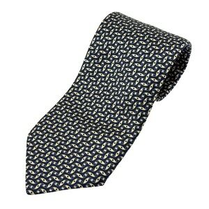 Brioni Mens 100% Silk Neck Tie Dark Navy Geometric Print‎ Luxury Italy